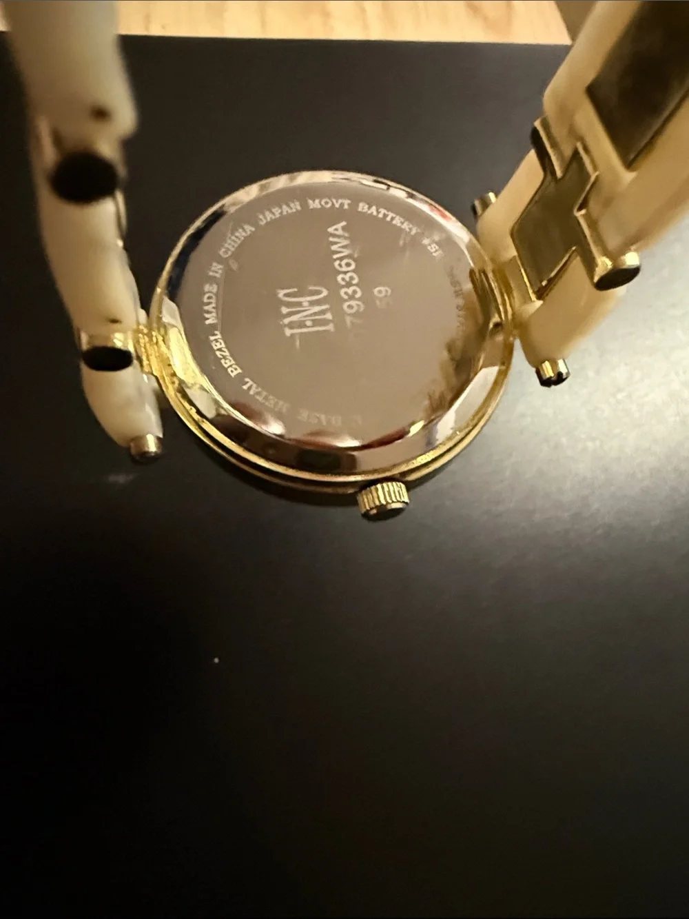 INC International Concepts Gold-Tone Bracelet Watch with Cream Links